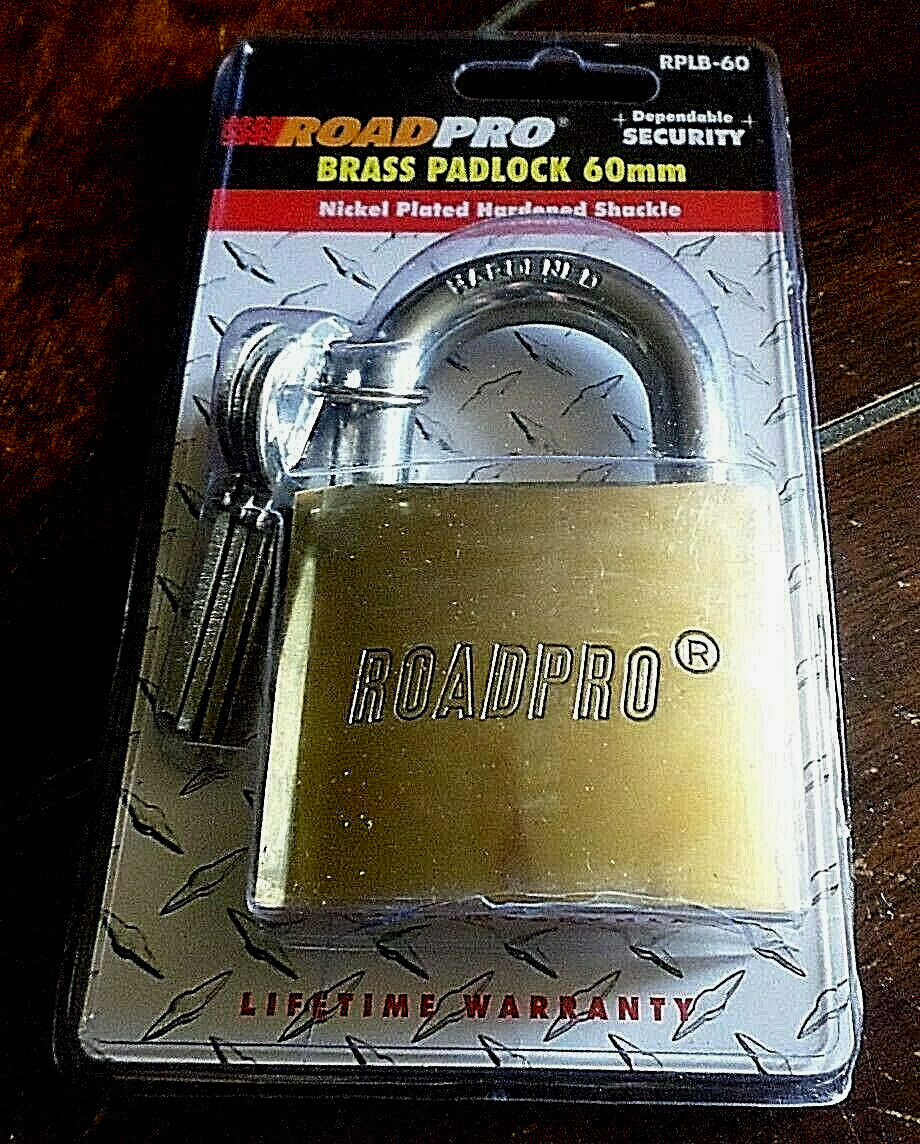 Road Pro Brass Padlock 60mm ~Nickel Plated Hardened Shackle~ Model #RPLB-60