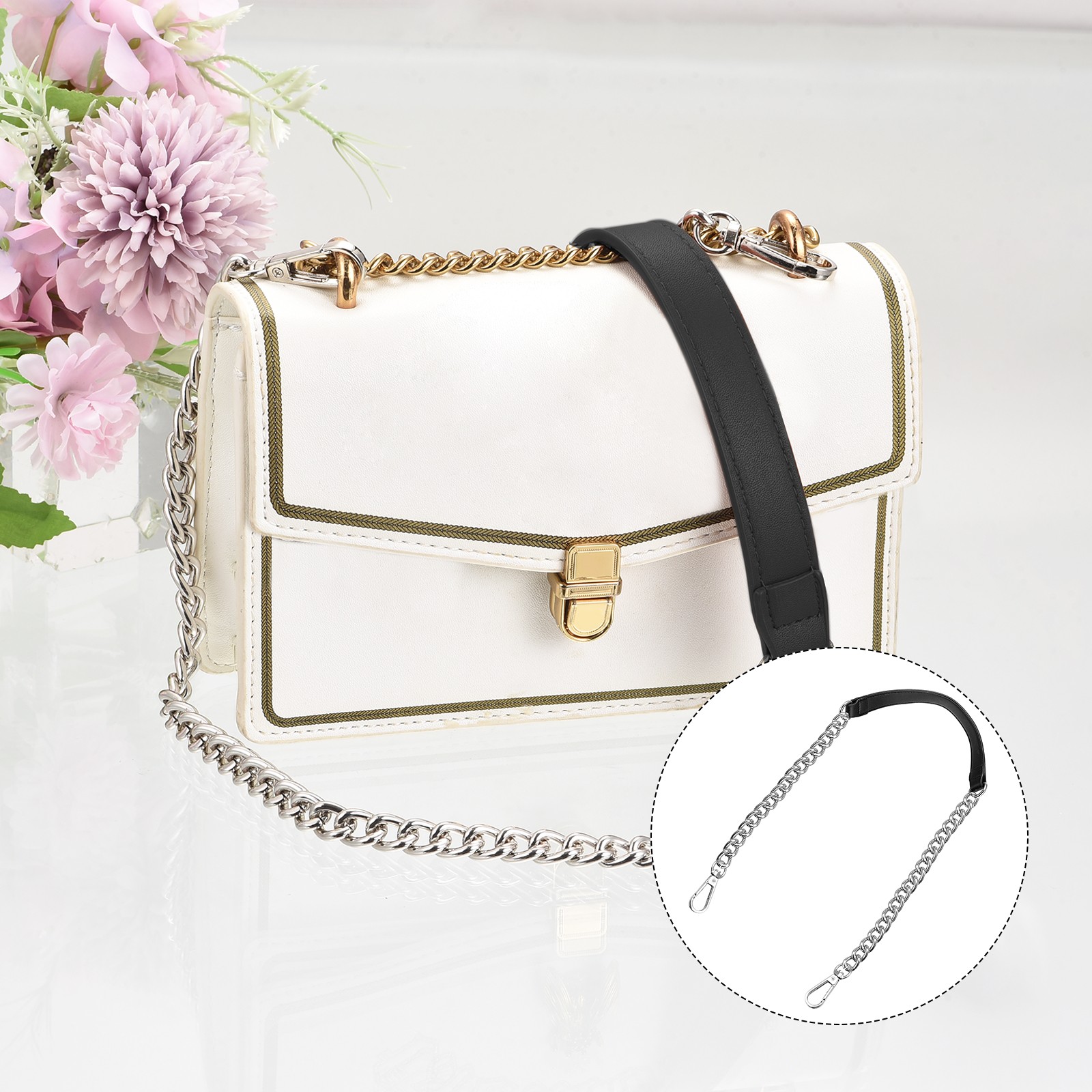 39" Iron Flat Chain Strap Purse Shoulder Replacement Black Silver