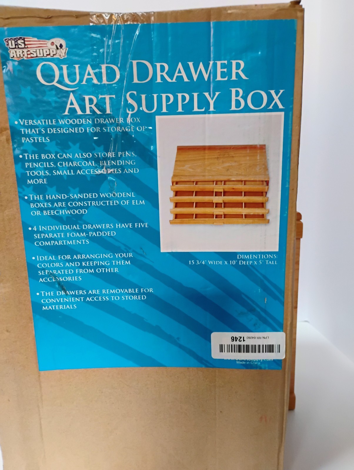 US Art Supply Quad(4) Drawer Art Supply Box Removable Drawers Elm/Beech Open Box