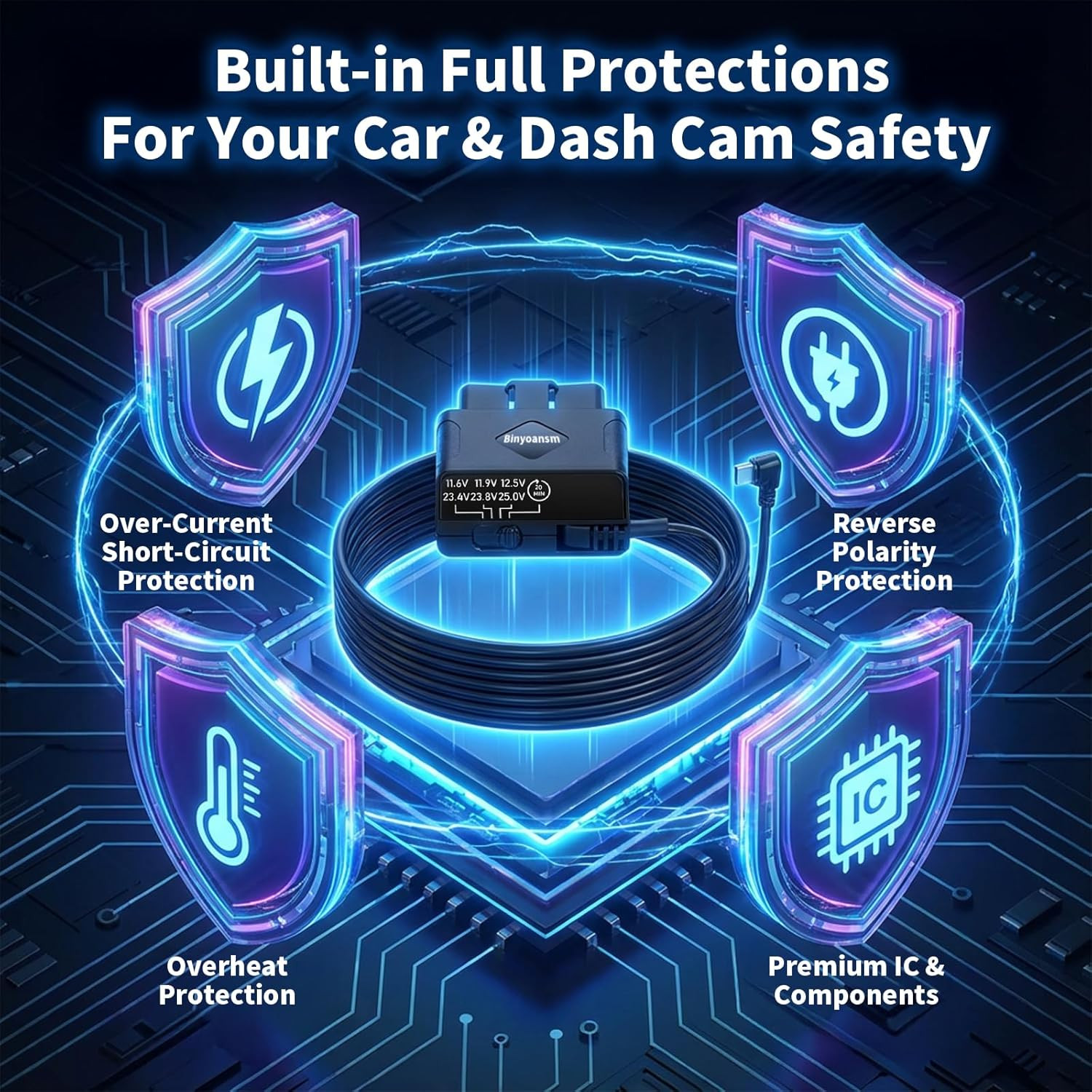 OBD Dash Cam Power Cable USB C with Acc Detection, Plug and Play Hardwire Kit fo
