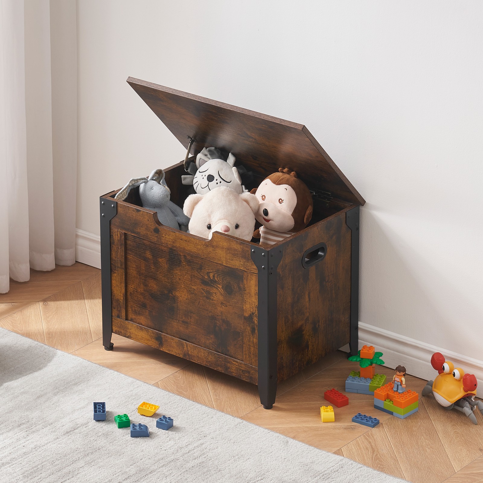 Storage Trunk with Metal Frame Entryway Shoes Bench Large Storage Organizer
