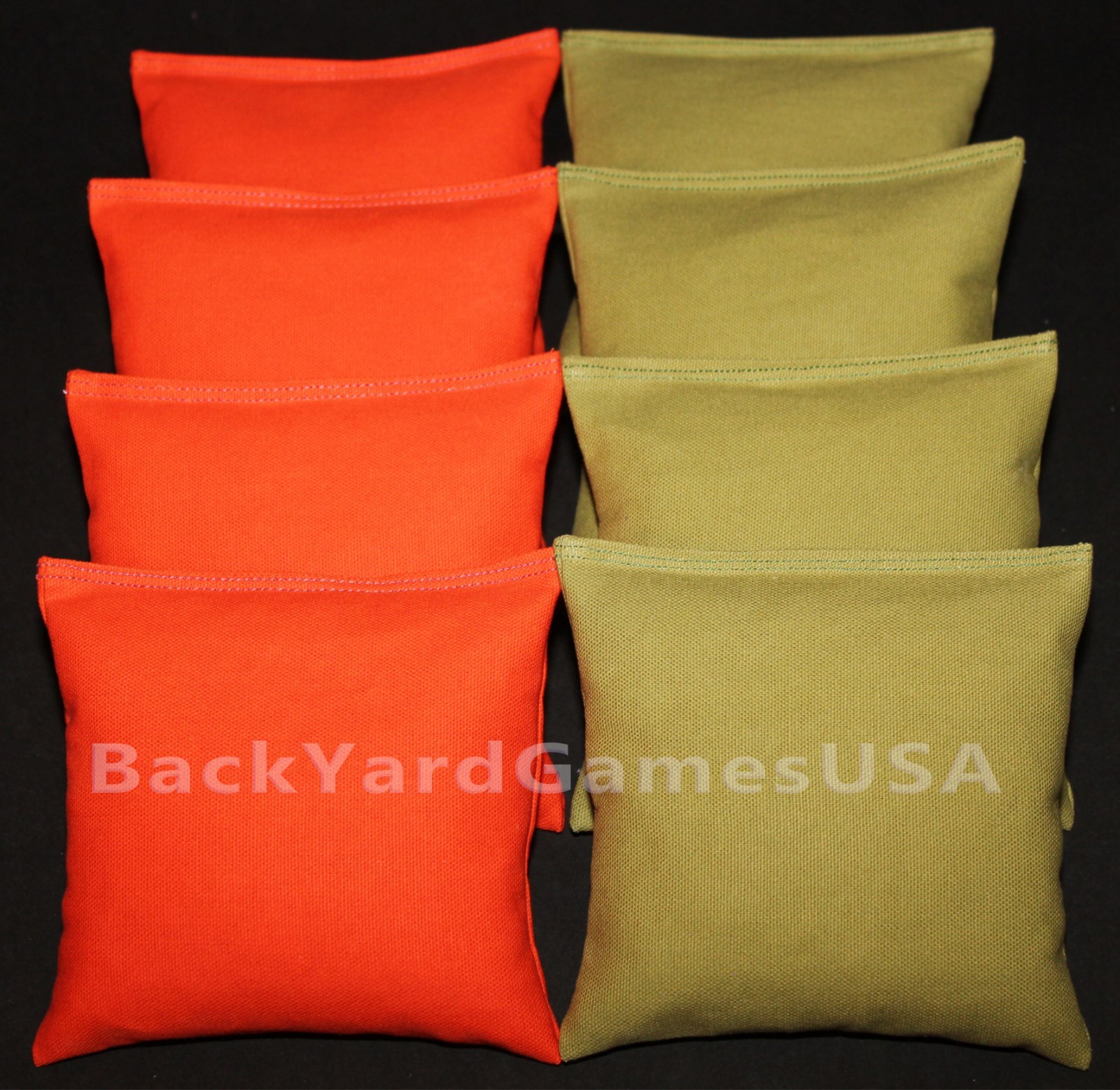 CORNHOLE BEAN BAGS Orange & Olive 8 All Weather Resin Filled