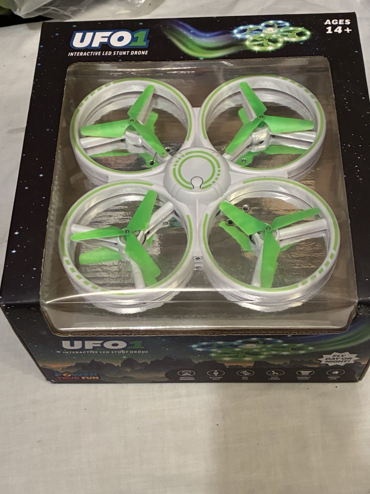 Power Your Fun - UFO1 Interactive LED Stunt Drone - 2 Batteries - For Beginners