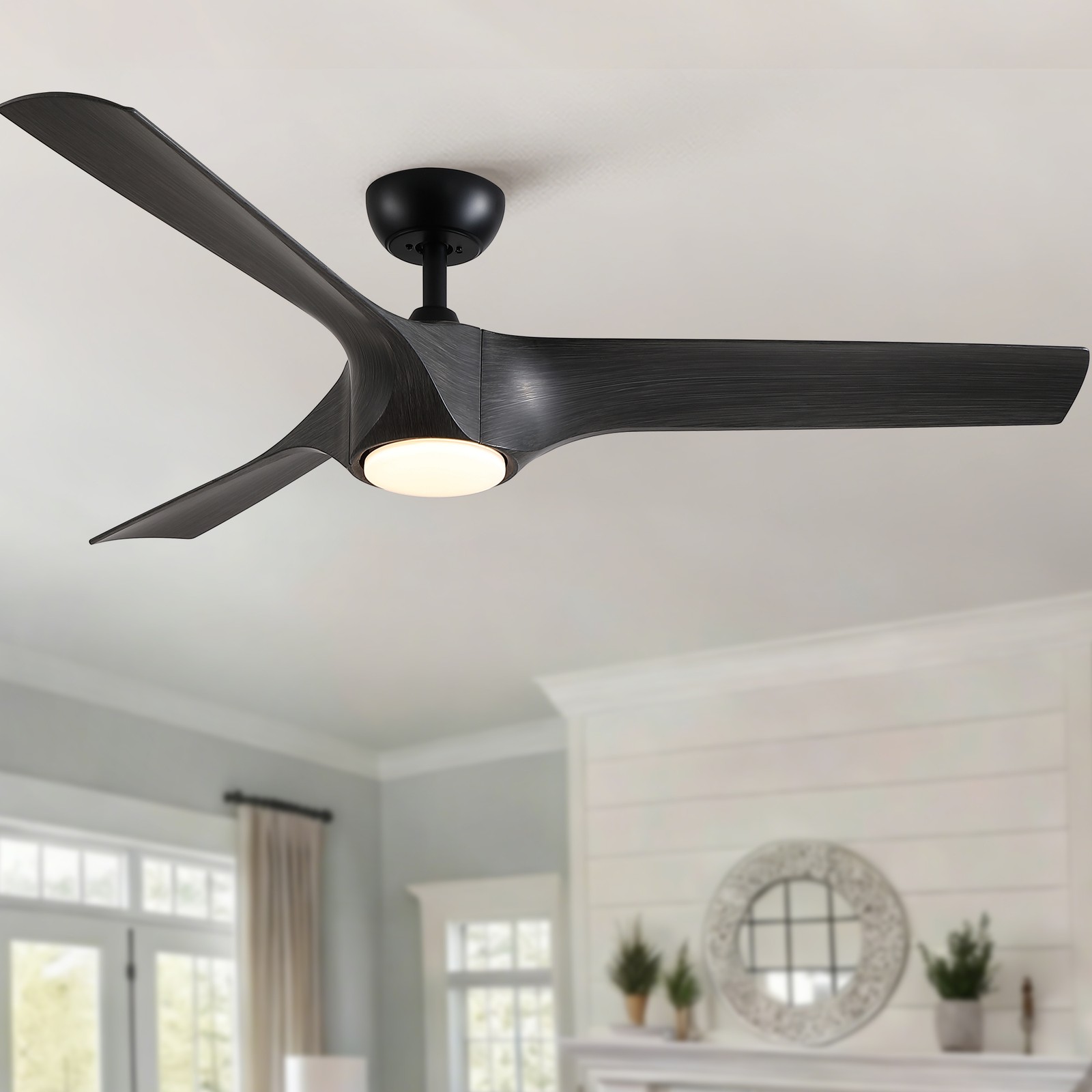 56" Modern Farmhouse Reversible Quiet Motor Ceiling Fan Light with Dark Gray ABS