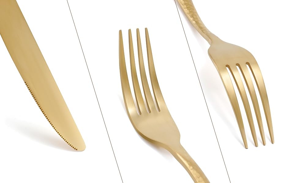 Gold Silverware Set Flatware Set Matte Finished Stainless Steel Hammered Heavy
