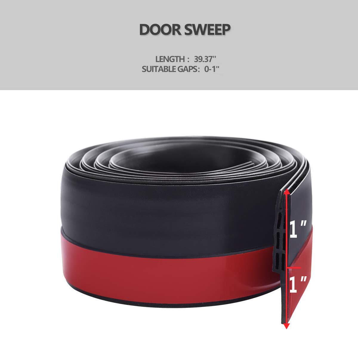 Door Draft Stopper 2 Pack Door Sweep 2"x39" Black Interior Exterior Soundproof