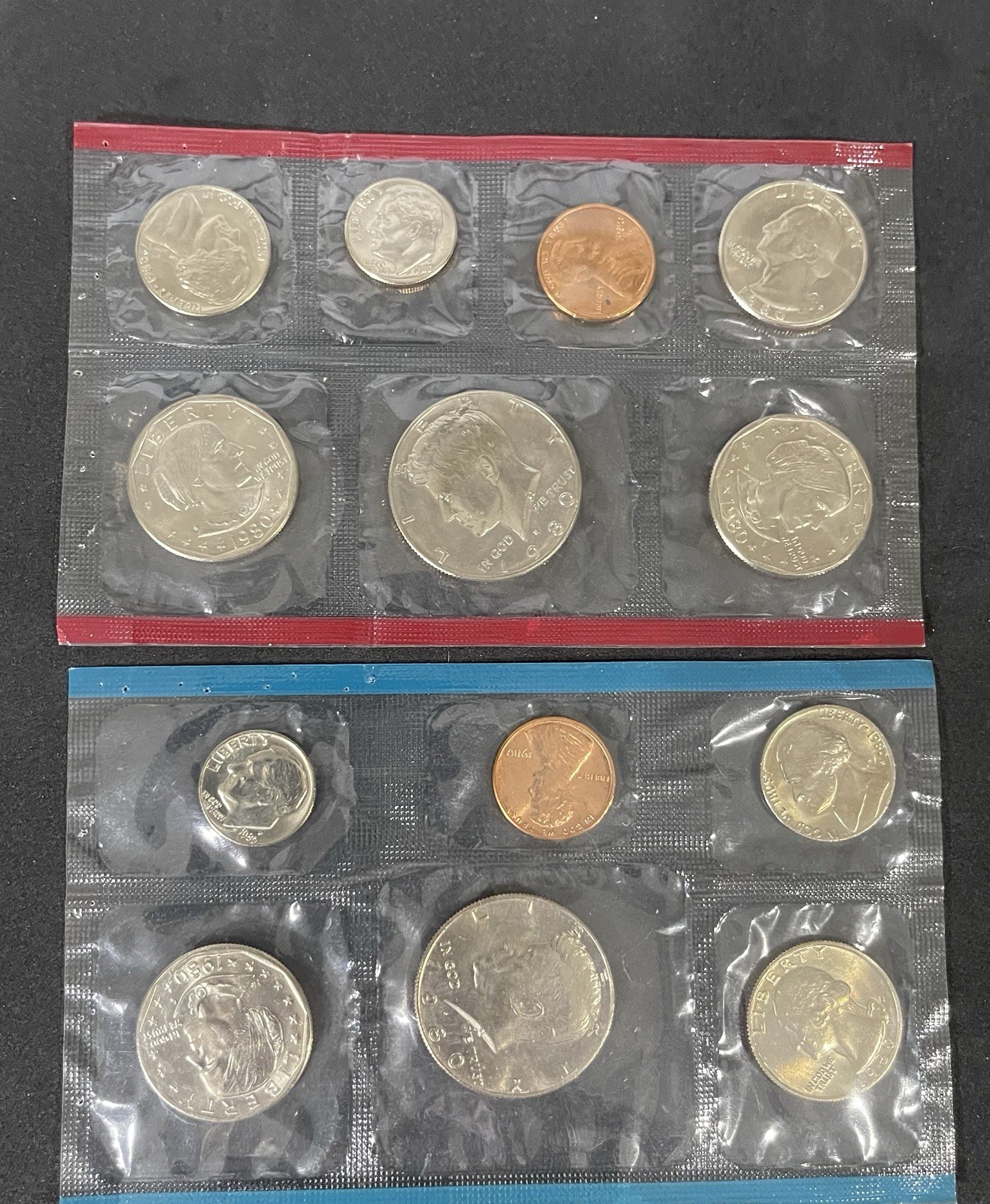 1980 Proof Set 6 Coin Collectible Blue And Red Seals 13 Coin Total P & D