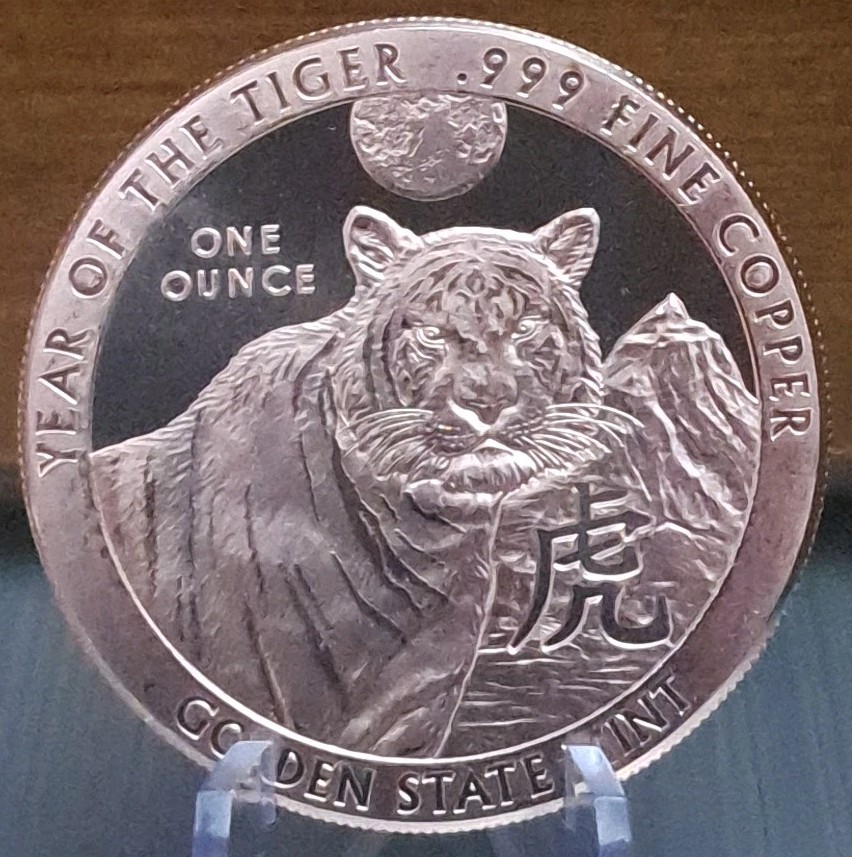 1 oz Year of the Tiger Copper Round .999 Fine ADVP Copper
