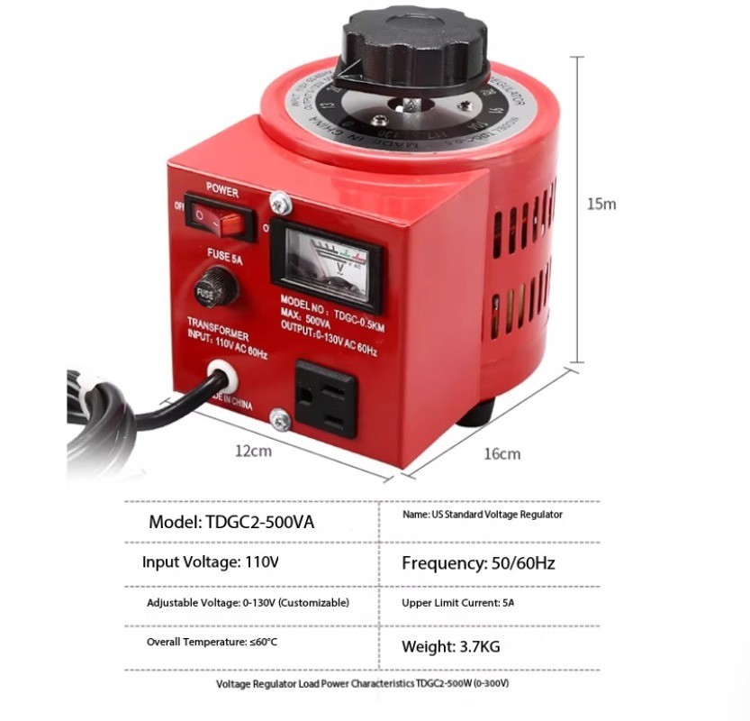 110V Single-Phase Adjustable0-130V Carbon Brush Transformer AC Voltage Regulator
