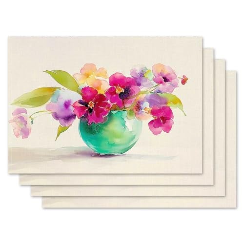 Watercolor Flowers 12"x18", Placemats Set of 4 Watercolor Flowers #Wp068