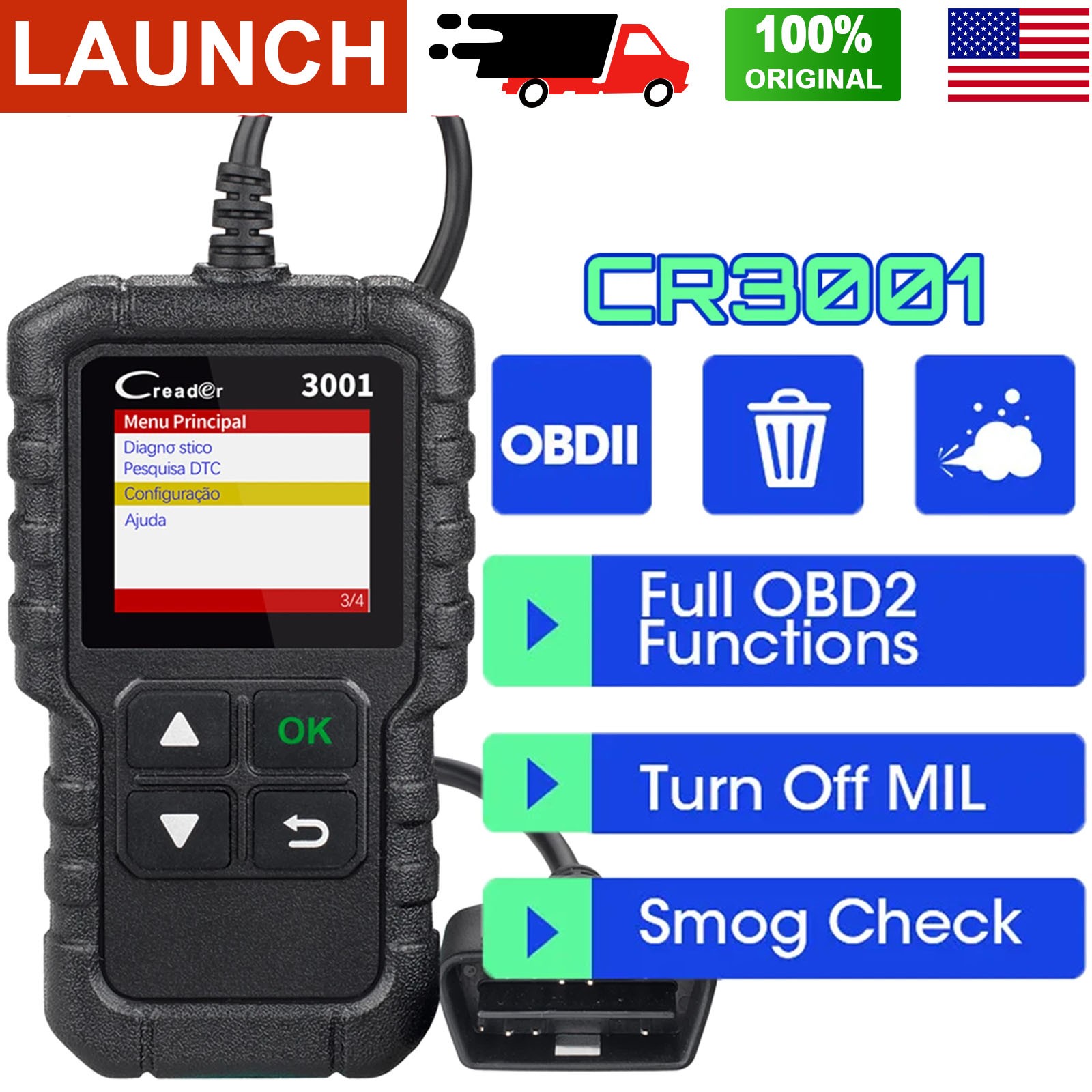 LAUNCH CR3001 OBD2 Scanner Code Reader Check Engine Light Auto Diagnostic Tool