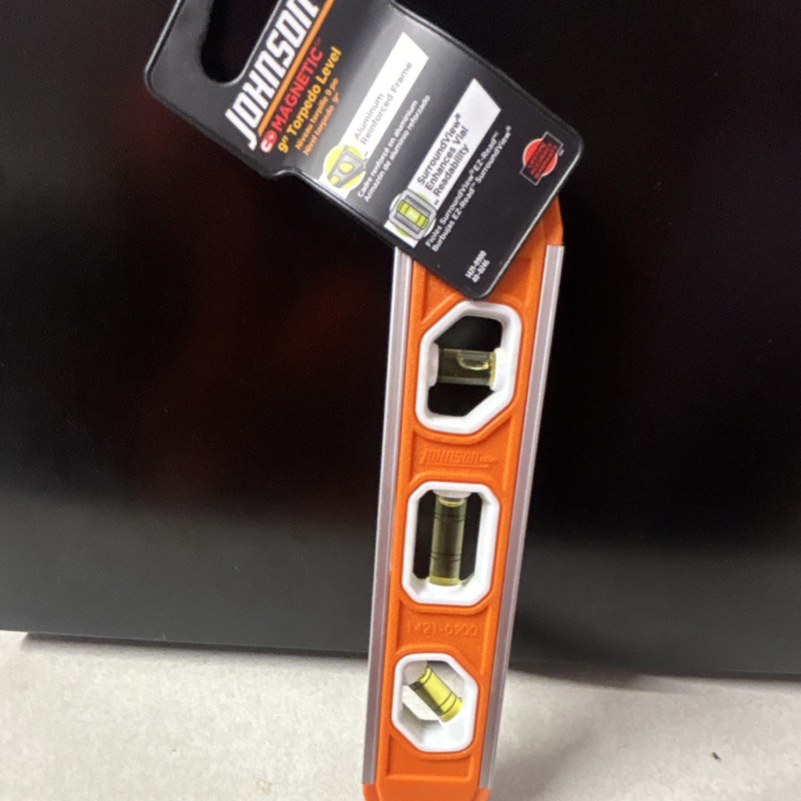 Johnson Magnetic Torpedo Level 9 in Aluminum Orange/Silver Model 1421-0900