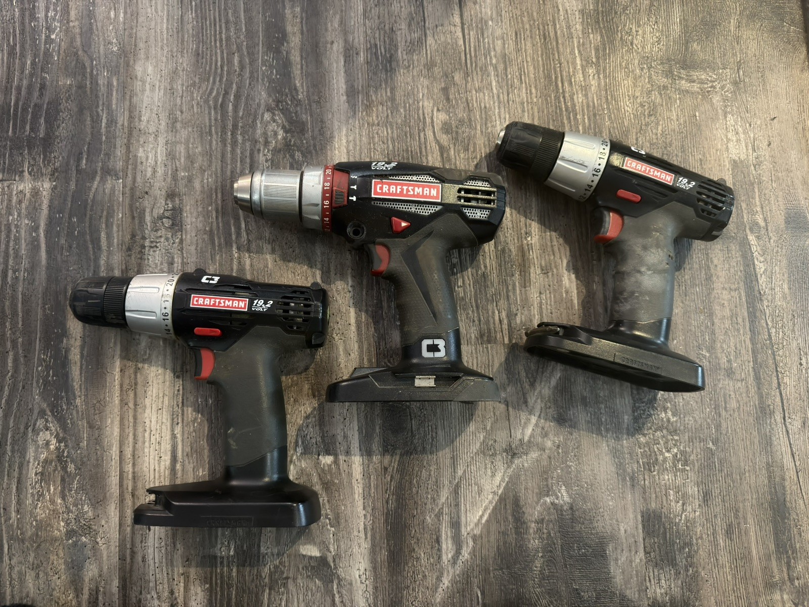 (3) PC SET Craftsman C3 19.2v 3/8" in. Drill/Driver & 1/2” in. Hammer Drill Set