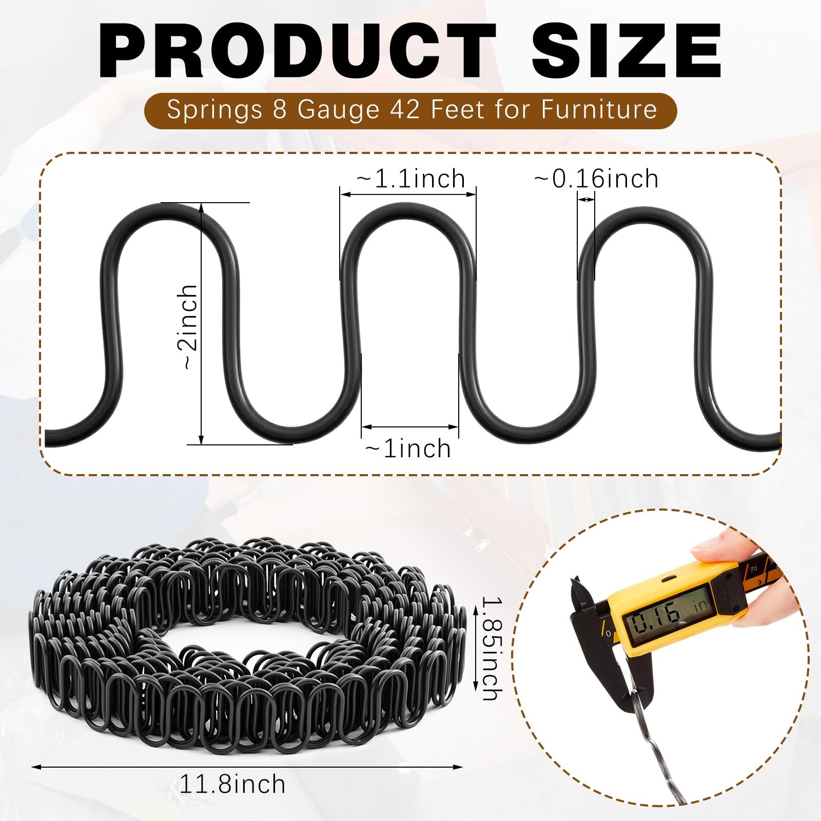 Otoolling 1 Roll 42 Feet Zig Zag 8 Gauge Upholstery Springs, Sinuous Springs ...