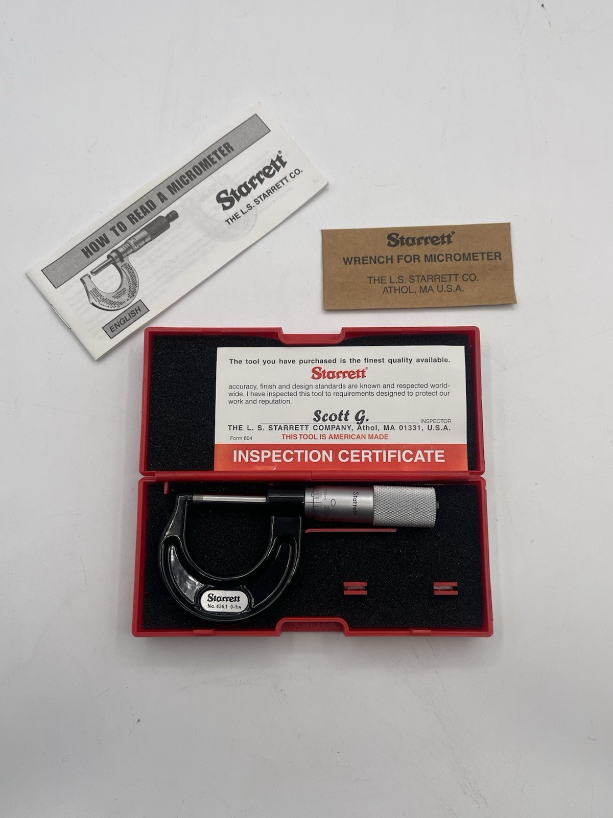 Starrett No. 436.1RL-1 Outside Micrometer 0-1 in 0.001 in Mechanical
