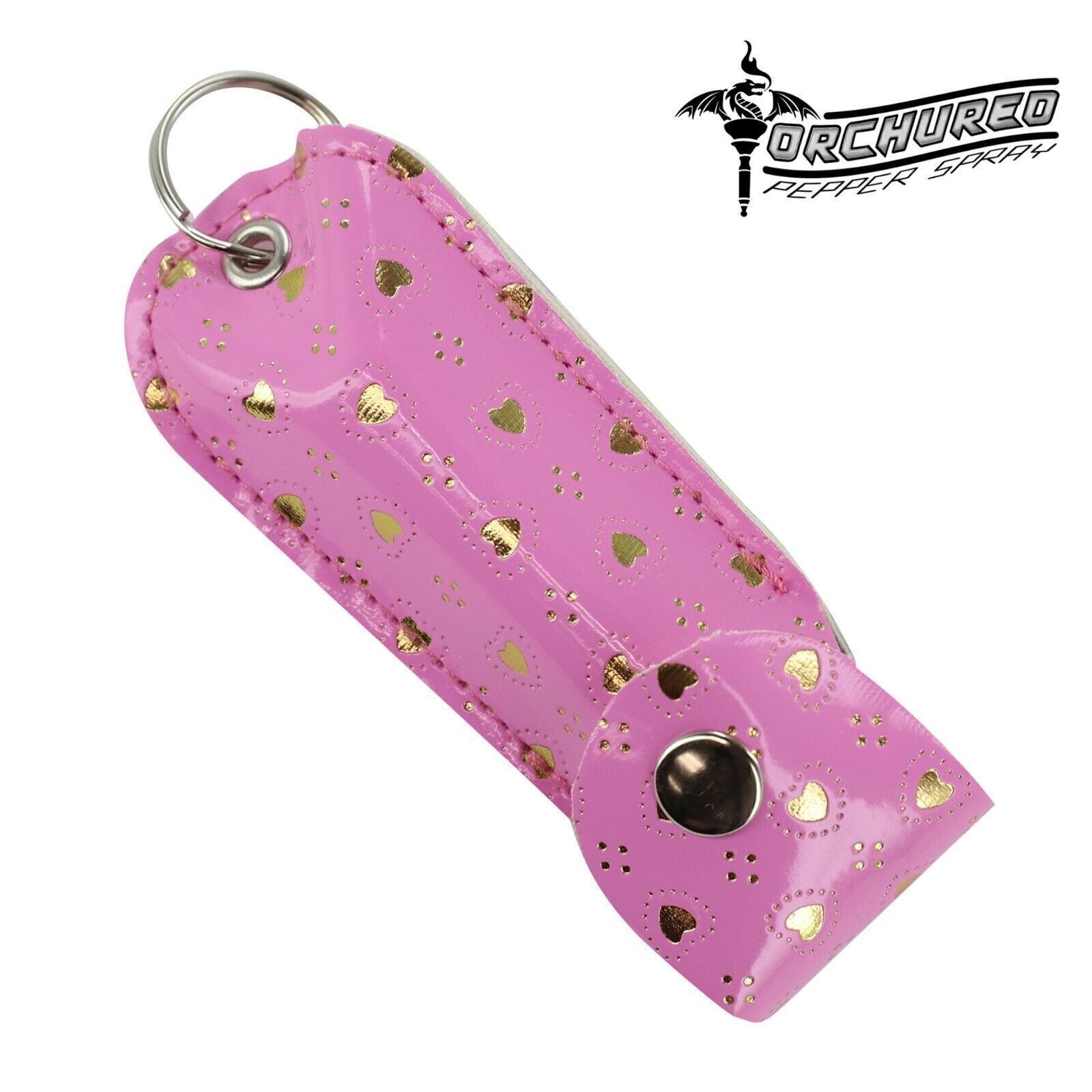 TORCHURED™ Police Grade Max Strength Pepper Spray Keychain Pink w/ Gold Hearts