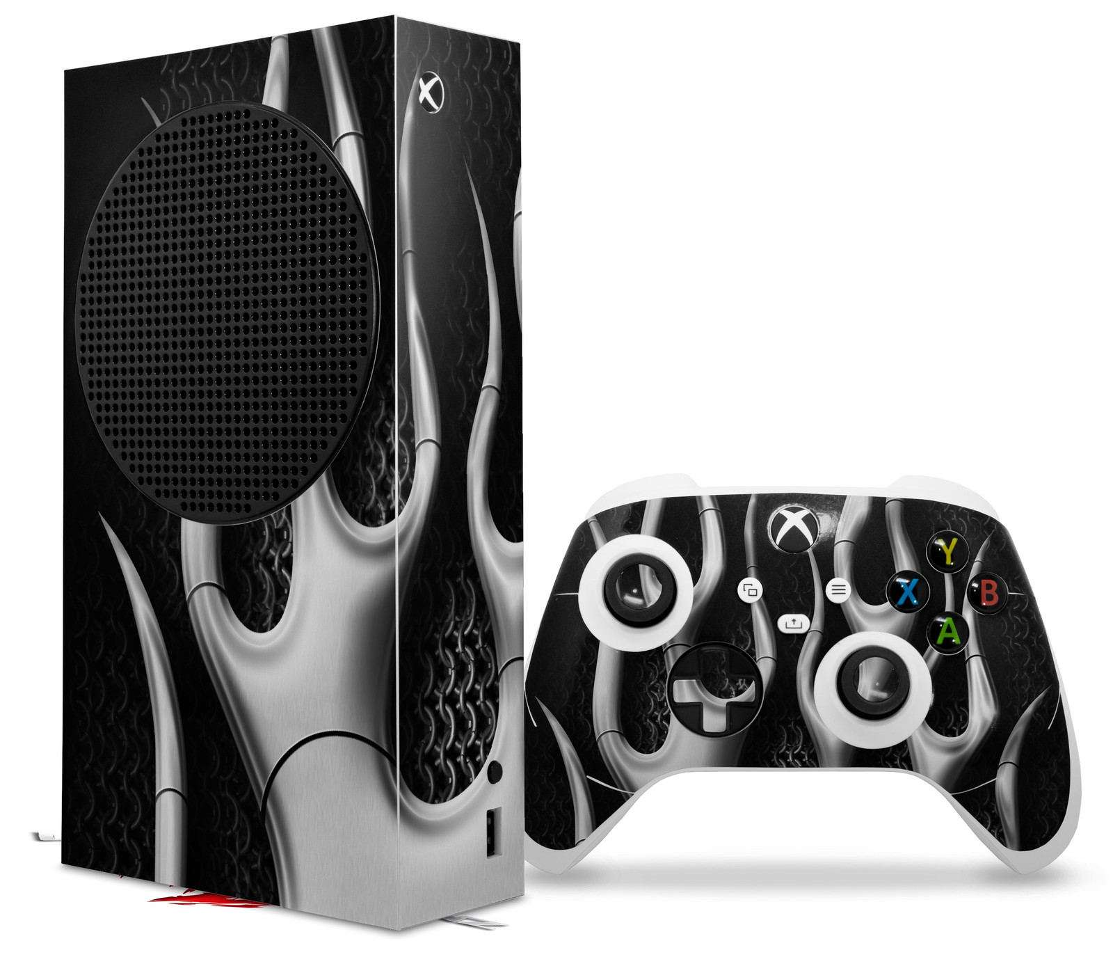 Skin Wrap for XBOX Series S Console Controller Metal Flames Chrome