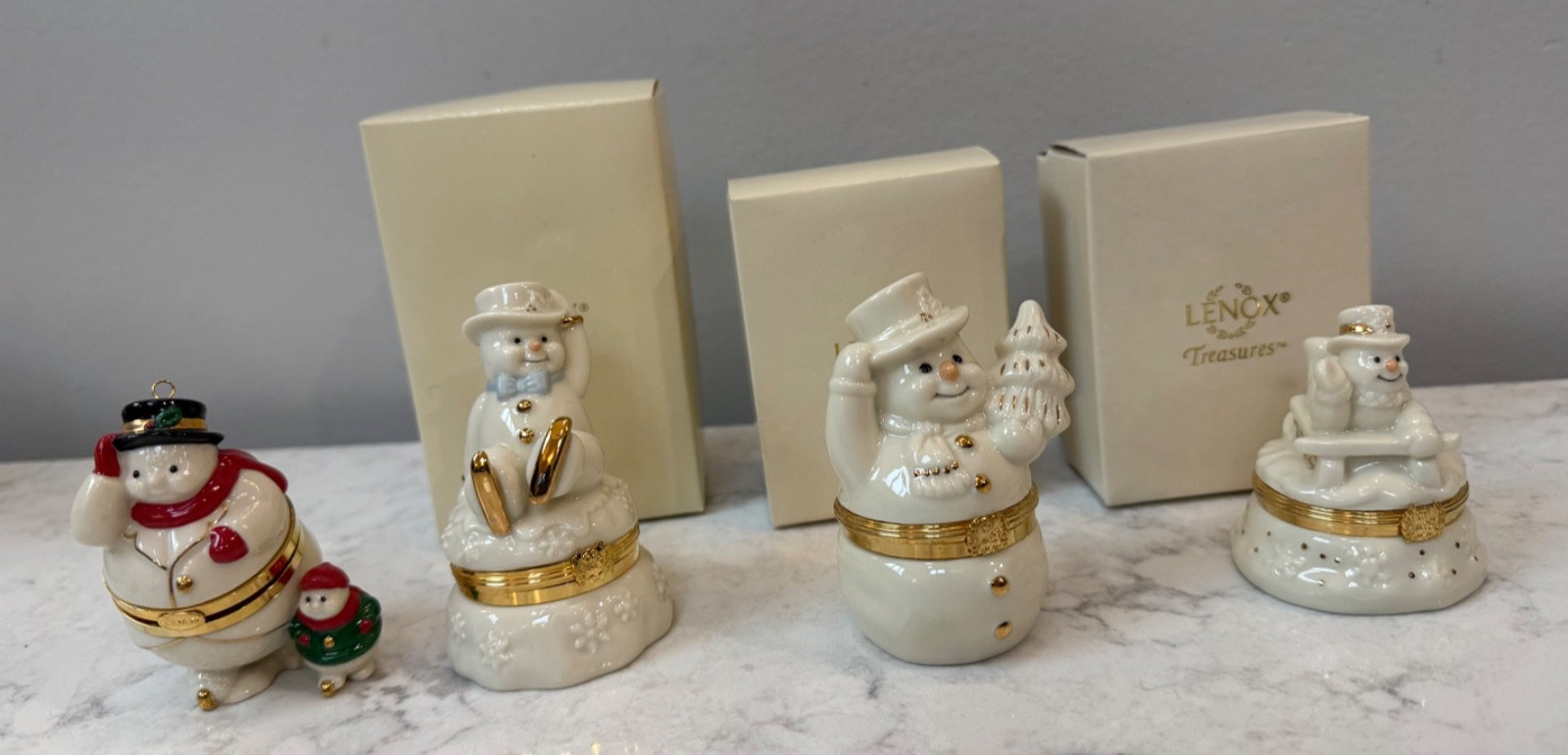 Lenox Snowman Treasures Trinket Jewelry Boxes - Lot of 4 - Hinged - Boxes