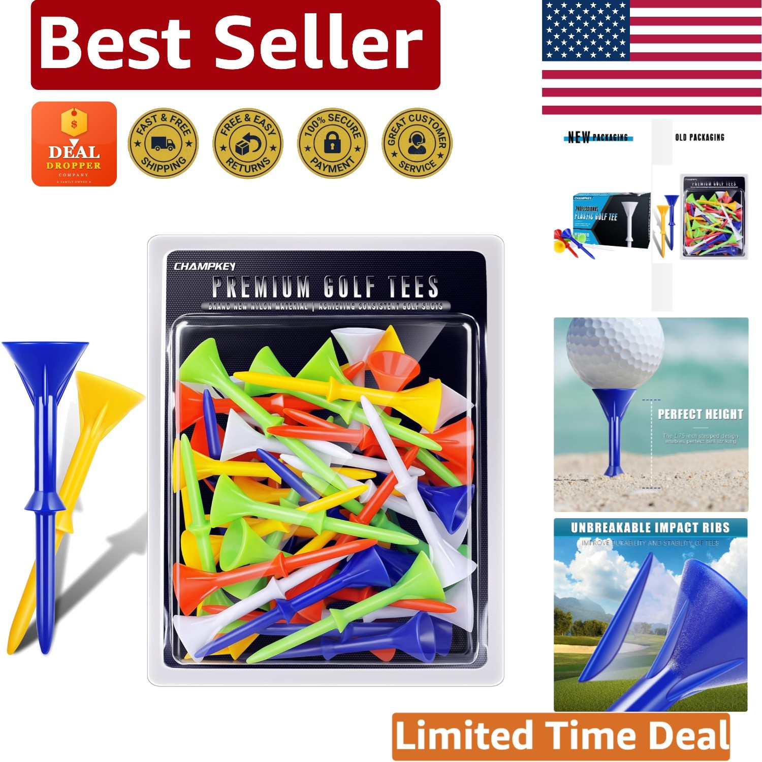 3-1/4"  Plastic Golf Tees - Unmatched Durability & Stability (25/50 Pack)
