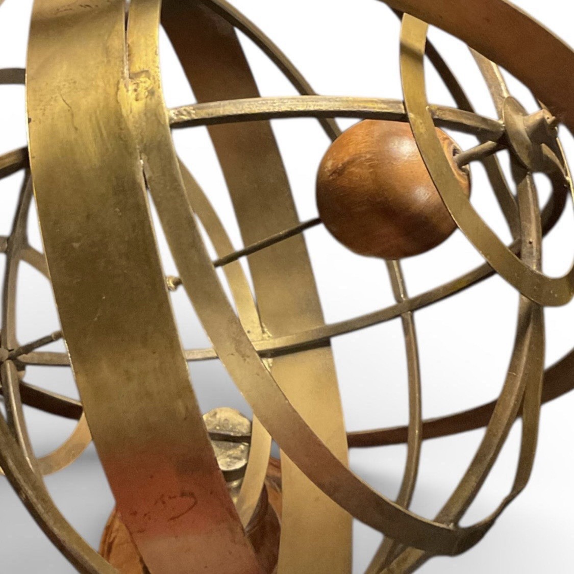 Large VTG Brass Wood Armillary Sphere Globe 20” Celestial Sculpture Library