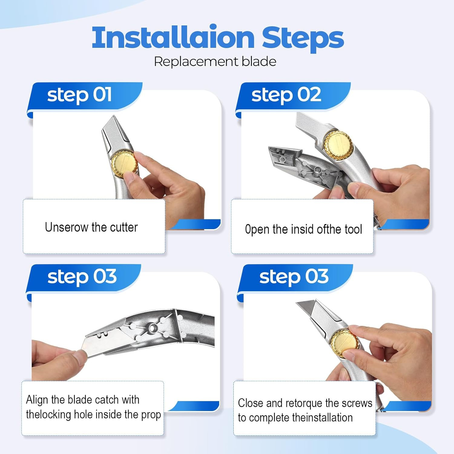 2PCS Silver Fixed Blade Roofing Knife Utility Knife with 3 Functions for 6 Bl...