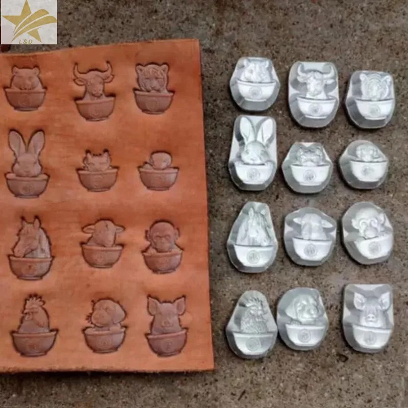 12Pcs 3D Zodiac Series Leather Embossing Stamp Tool, Metal Stamp Craft Tool