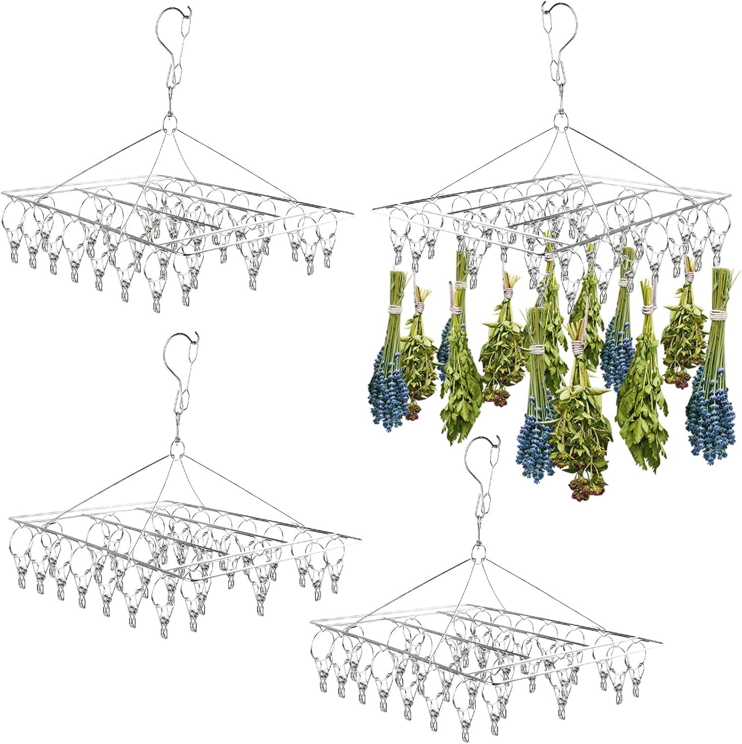 Stainless Steel Herb Drying Rack, 30 Hooks Hanging Dryer for Herbs Flowers