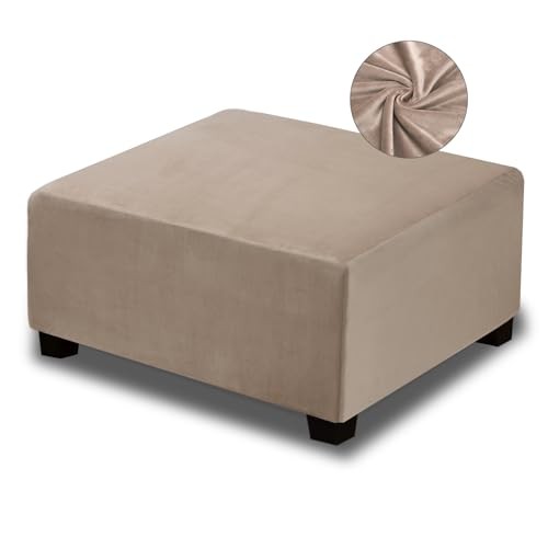 Velvet Square Ottoman Cover,Stretchable L Length: 35"-45",Width: 31"-43" Taupe