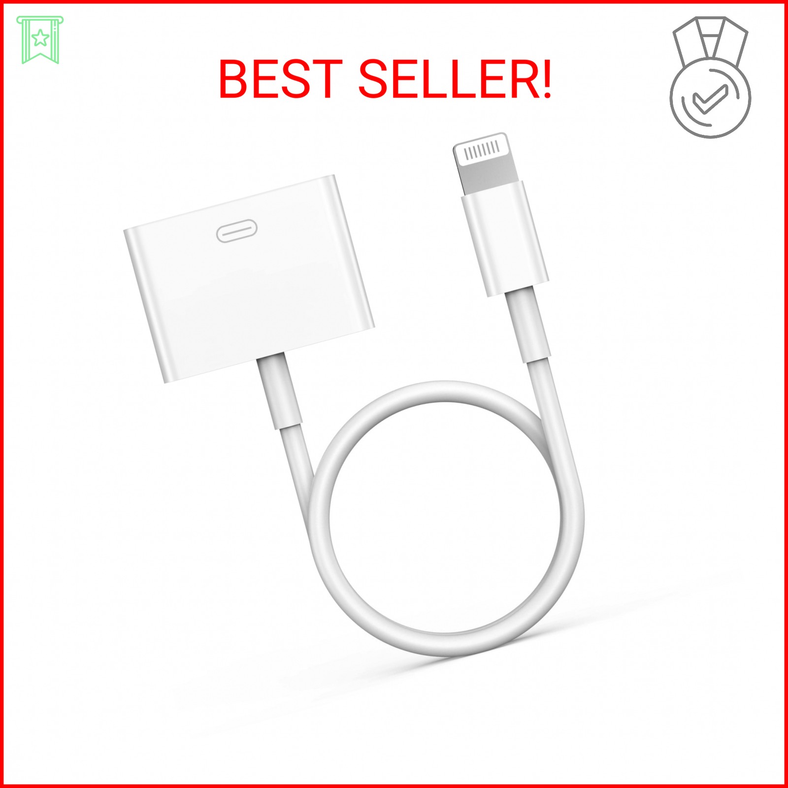 Lightning to 30 Pin Adapter, Apple MFi Certified No Audio 8 Pin Male to 30 Pin F