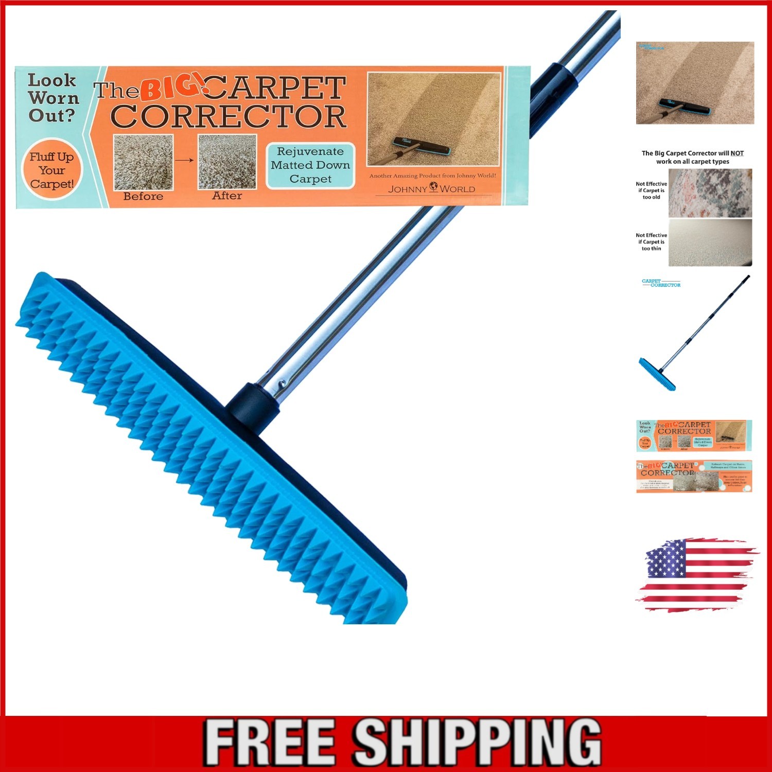 Soft Bristle Carpet Rake - Perfect for Removing Pet Hair & Refreshing Rugs