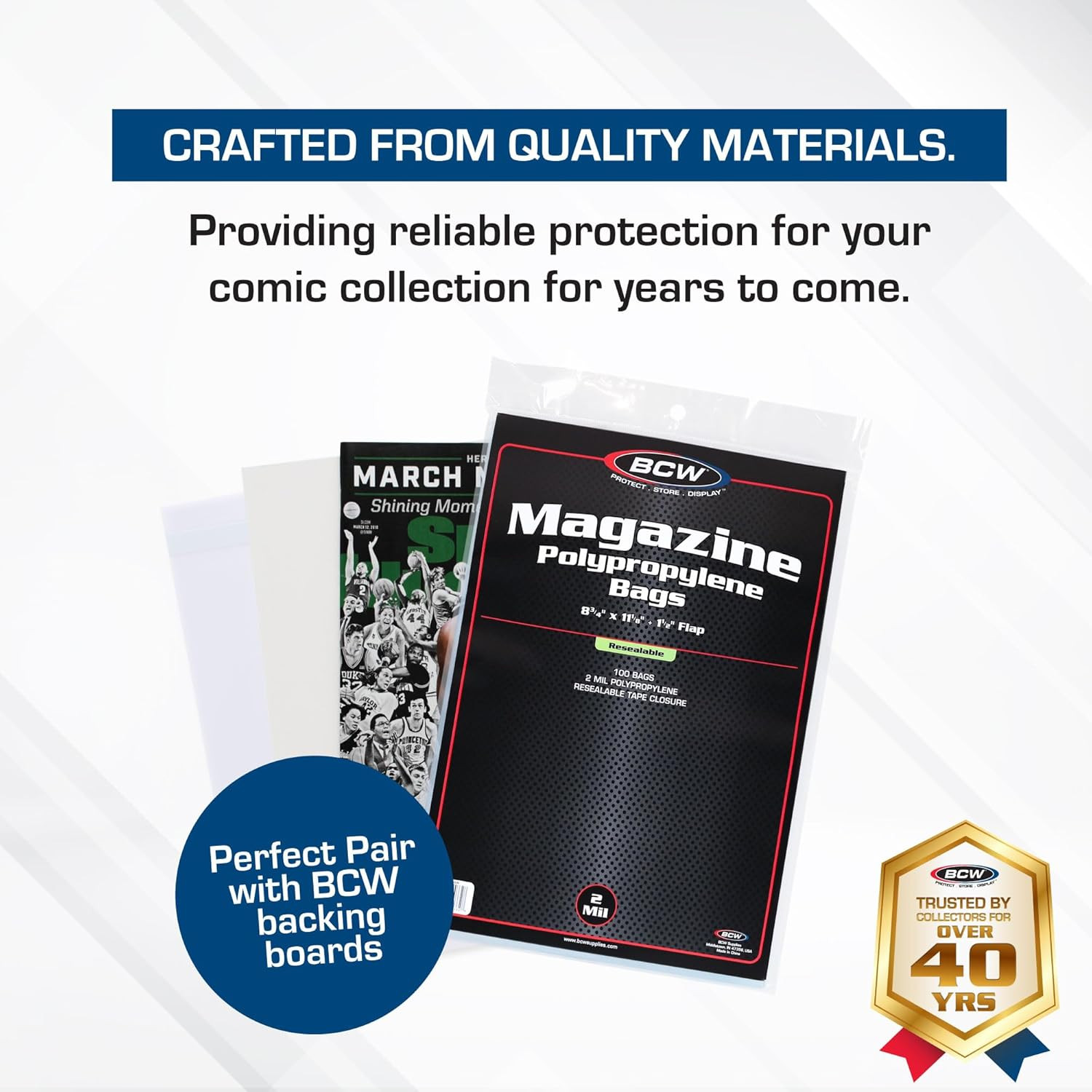 Resealable Magazine Bags - 1 Pack of 100 | Acid-Free, Clear Polypropylene Sleeve