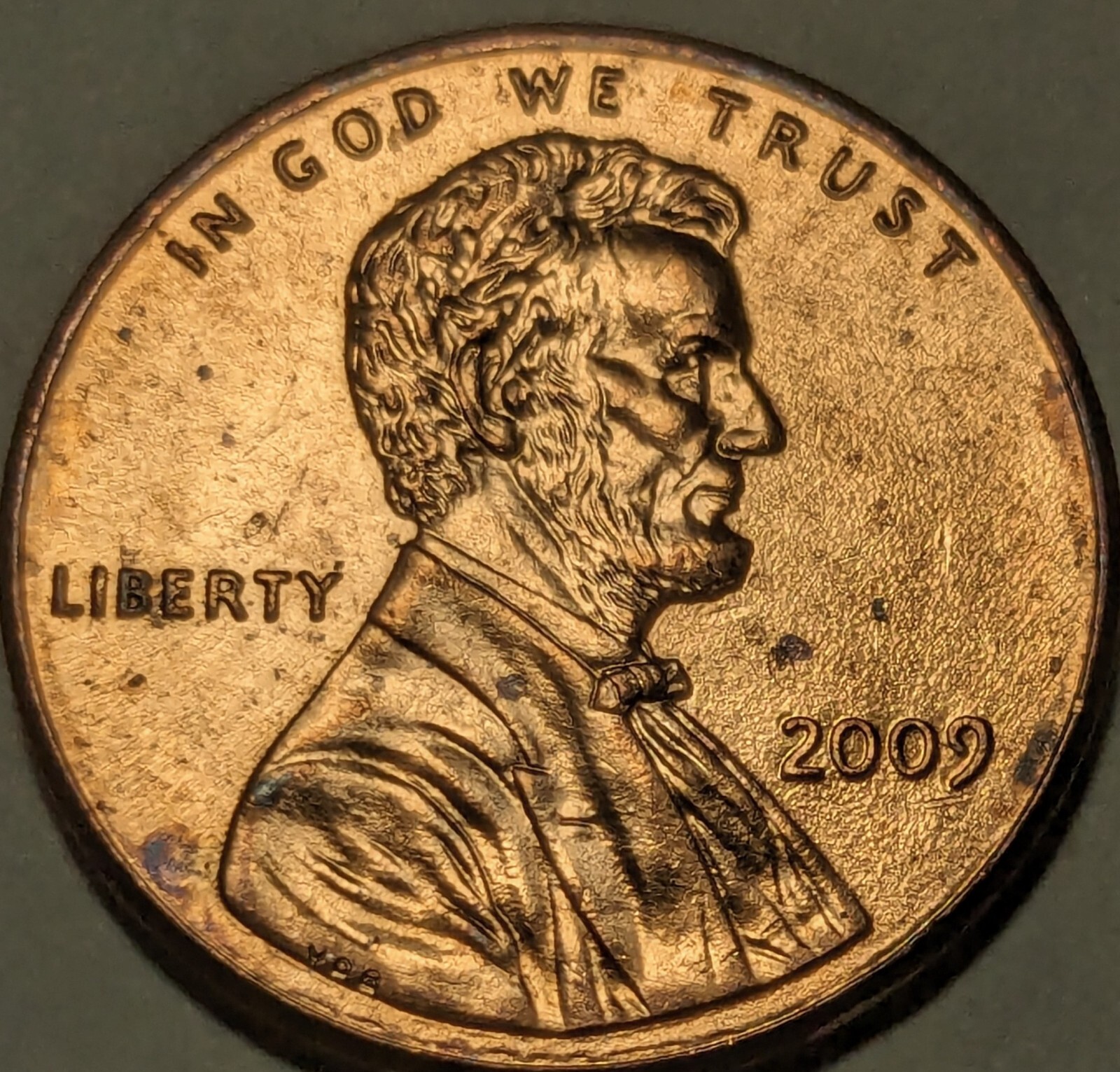 2009 Lincoln Bicentennial Penny Early Childhood Die Scrapes = Nose Hairs Unkempt