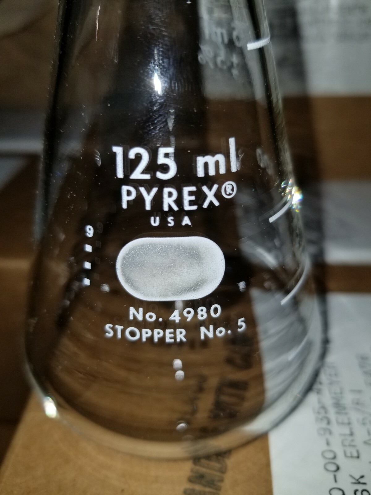 Corning Pyrex 125ml Erlynmyer Flask, CS/12, NIB