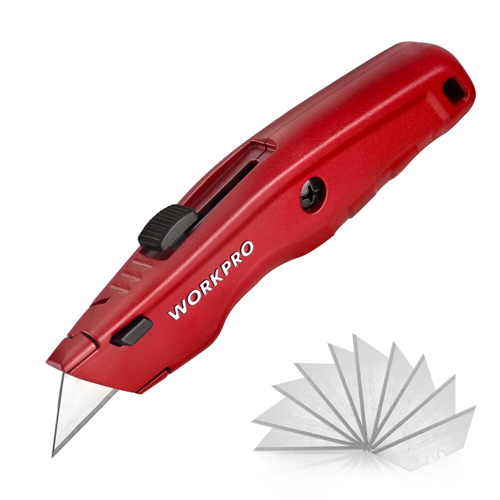 Retractable Premium Utility Knife Metal Heavy Duty Box Cutter w/10 Extra Blades