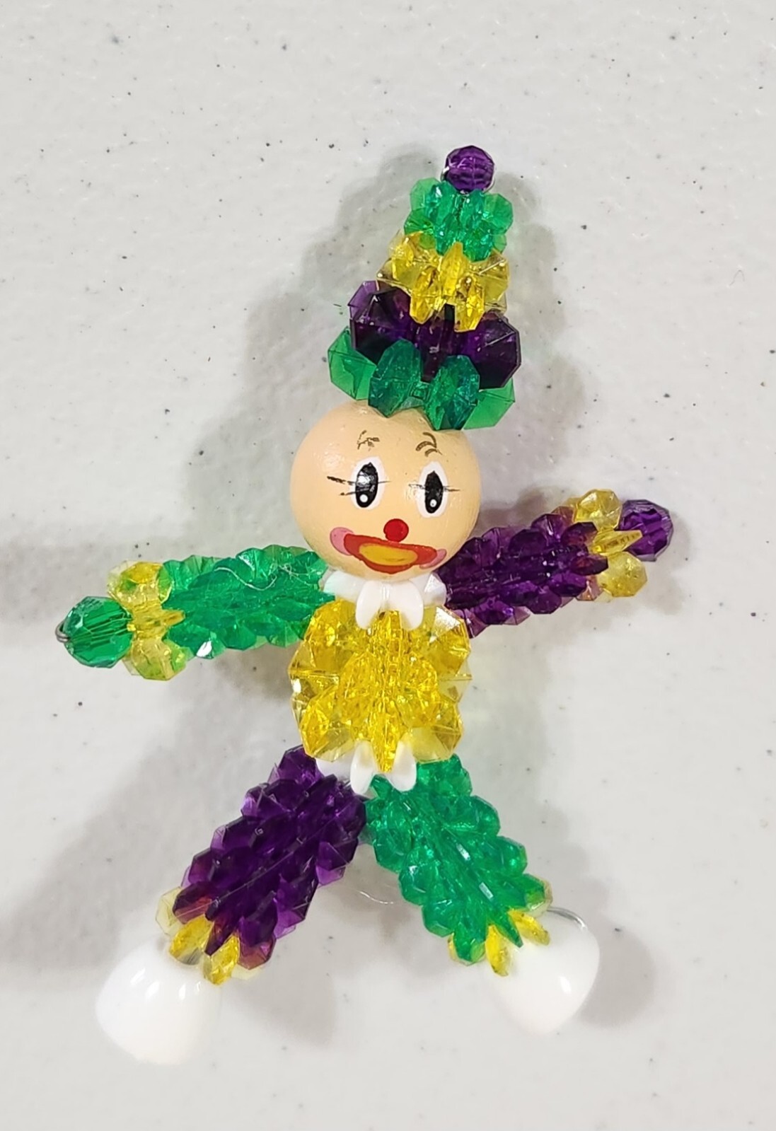 Vintage Handmade Beaded Mardi Gras Jester Clown Pin Brooch Ornament
