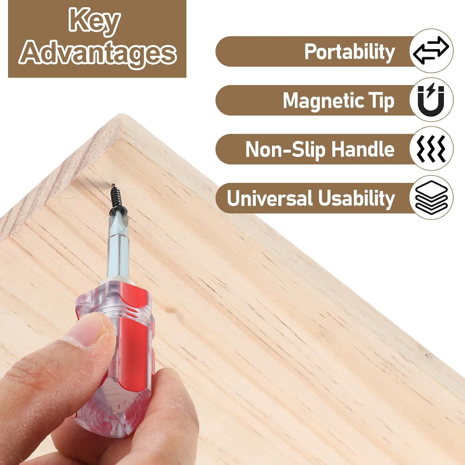 2 Pack Stubby Screwdriver Phillips and Flat Head Dual-Use Magnetic Short Red