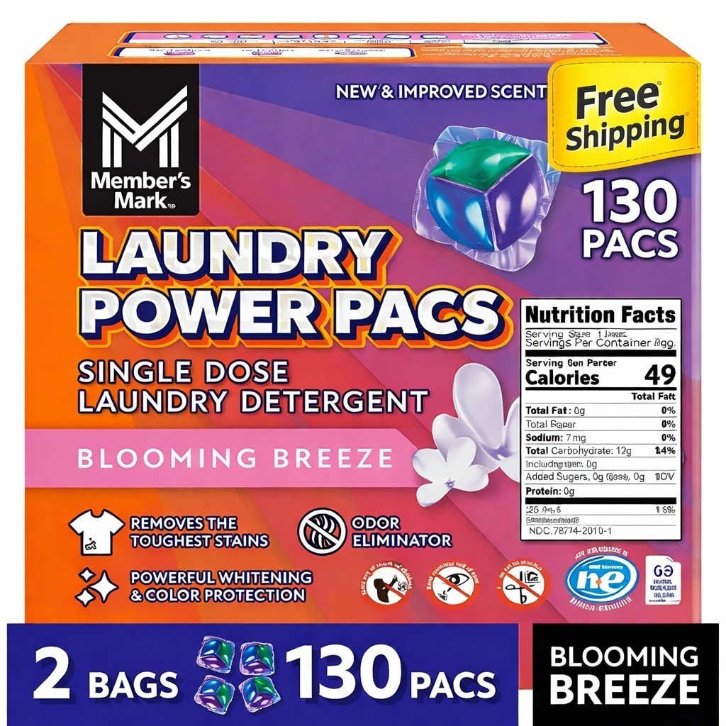 Member's Mark Laundry Detergent Power Pacs, Blooming Breeze Scent (130 ct.)