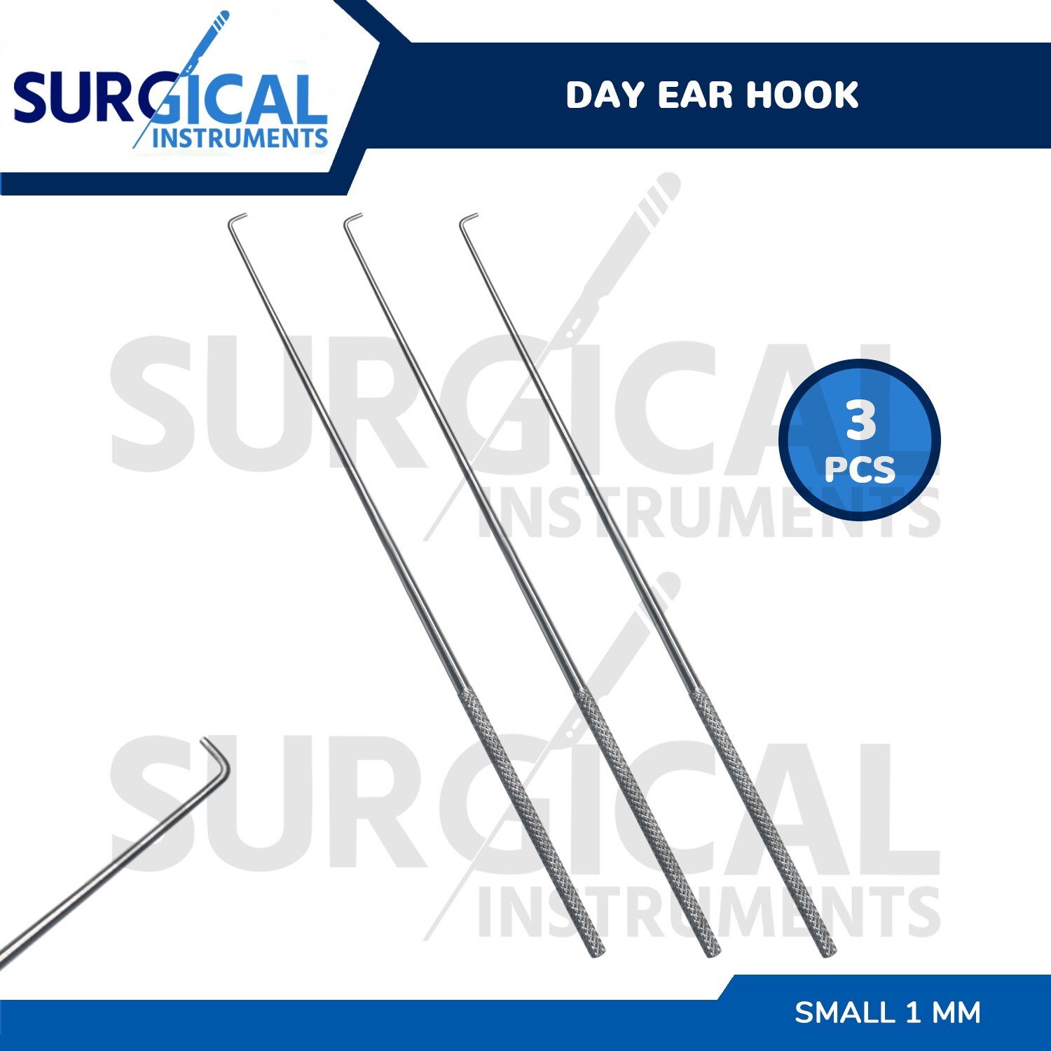 3 Pcs Day Ear Hook 6.5" Small 1 MM ENT Surgical Instruments German Grade