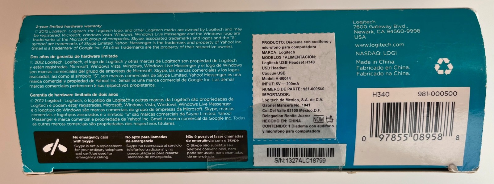 Logitech H340 USB Wired Headset with Noise Cancelling mic - New, Sealed