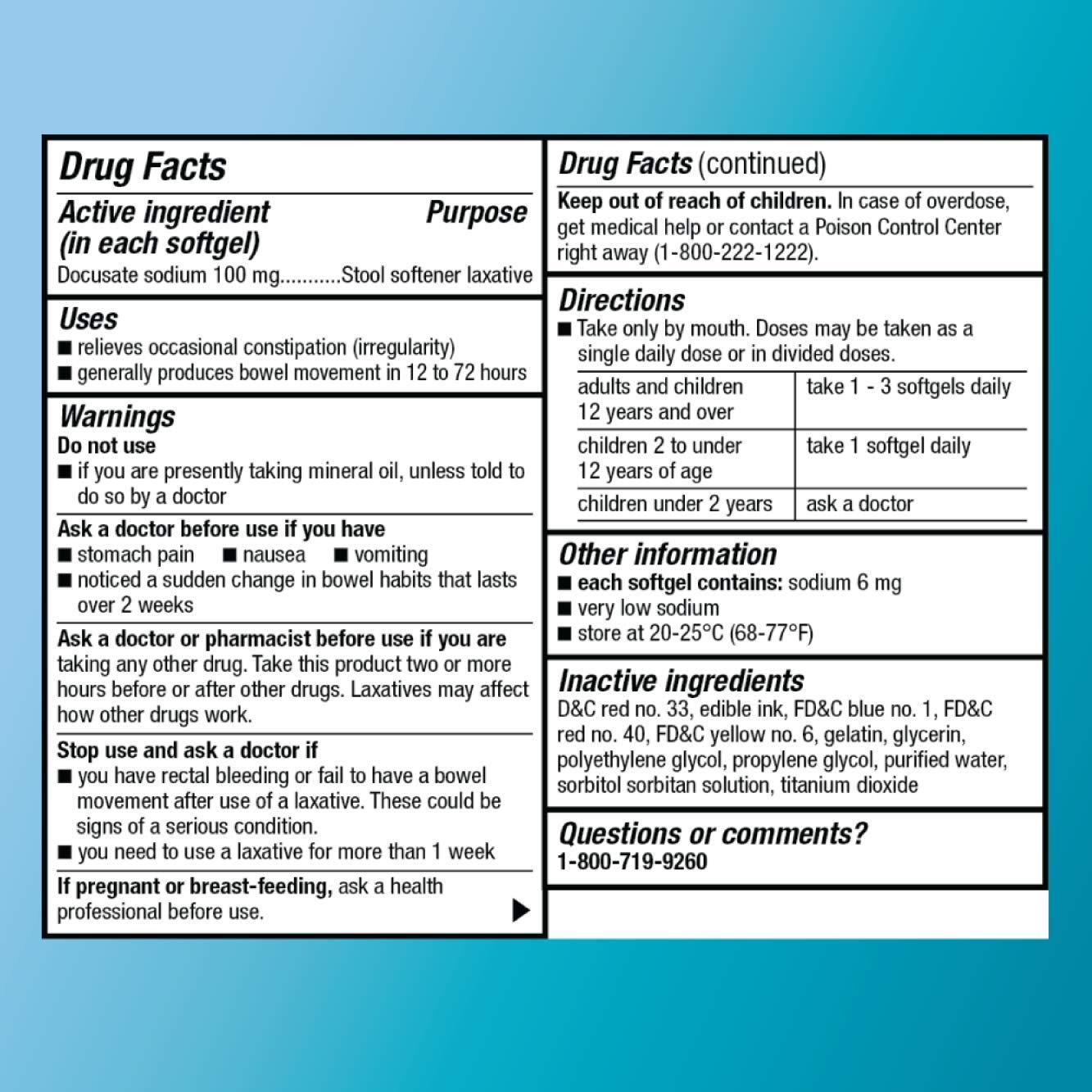 Amazon Basic Care Stool Softener Laxative, 100 Count (Pack of 1), Red & White