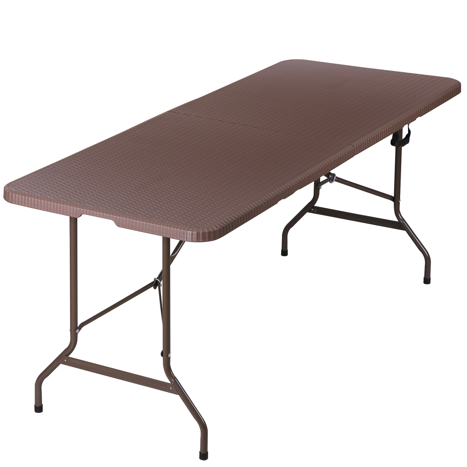 6FT Plastic Folding Table - Folds in Half w/ Carrying Handle Rectangular Brown