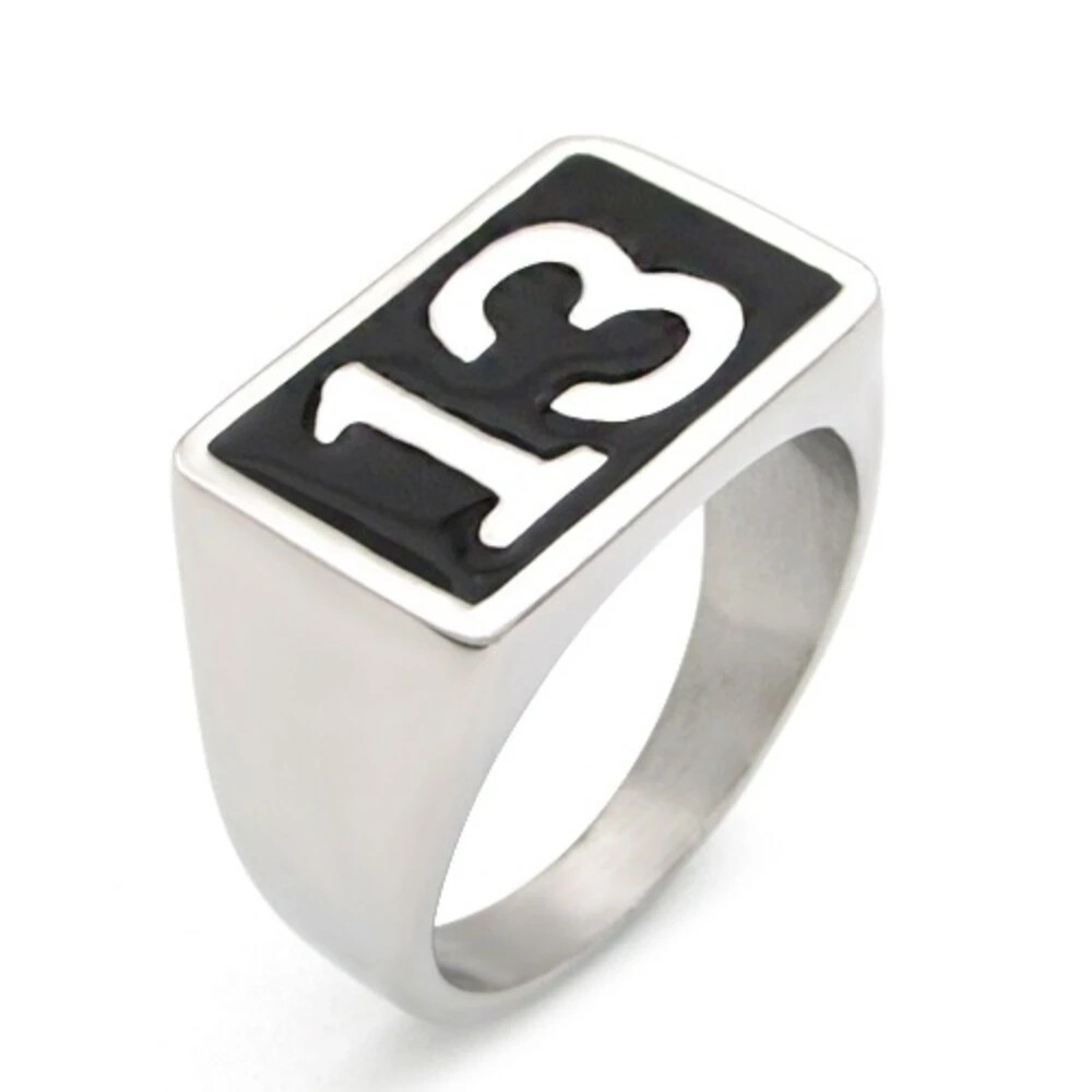 Personalized Vintage Lucky Numbers 13 Men's Stainless Steel Rings Size 7-15