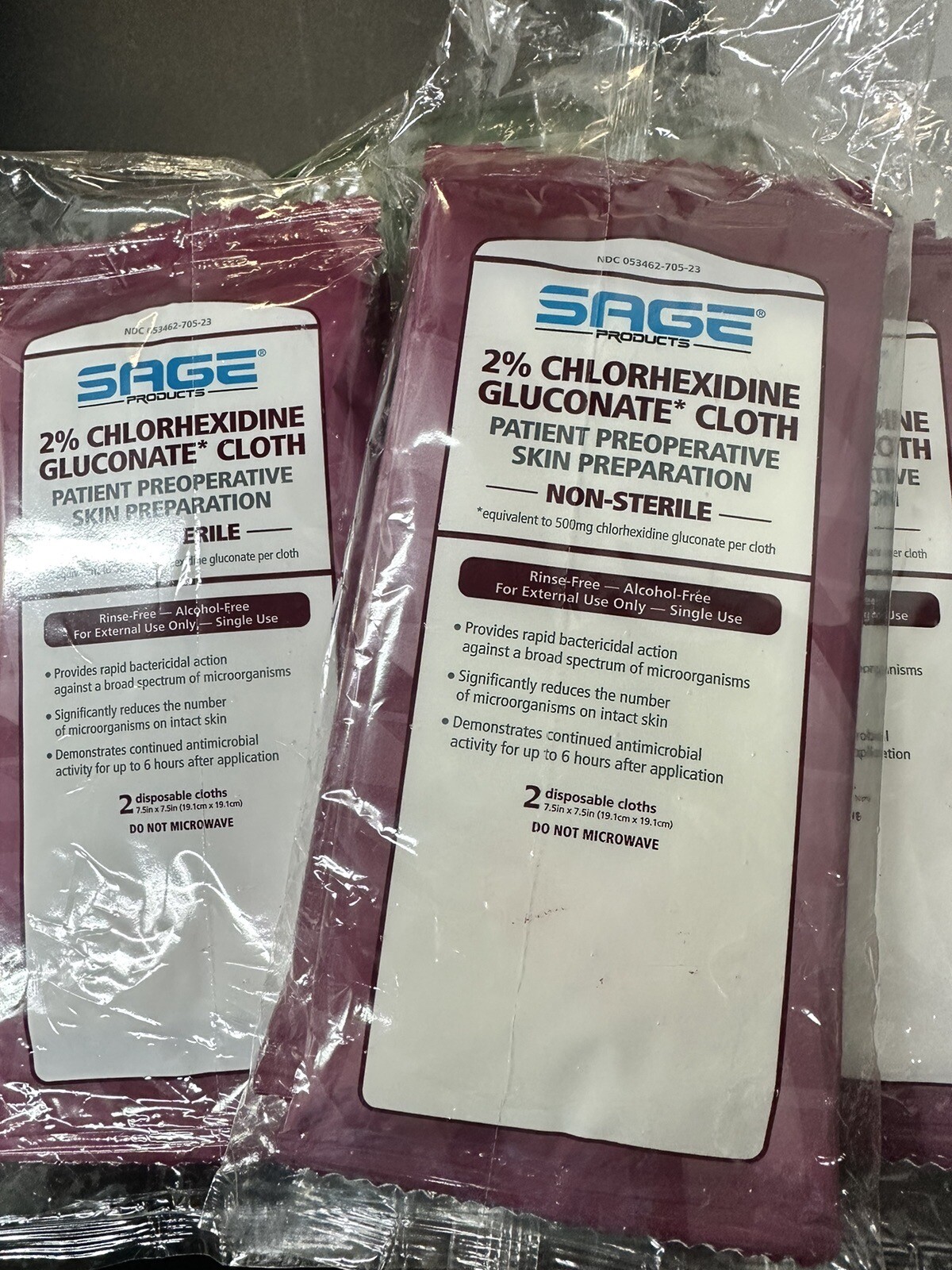 Sage Products 2% Chlorhexidine Gluconate Cloths Lot of 3 - In Package New  18