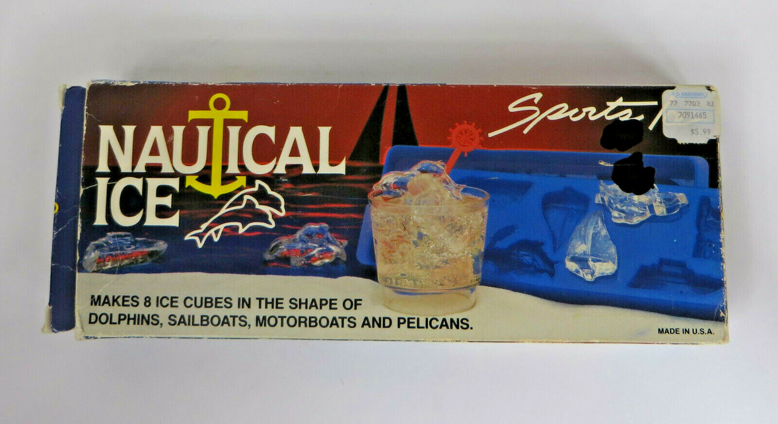 Vtg Nautical Ice Cube Tray Mold Dolphins Sailboats Pelicans Motorboats Novelty