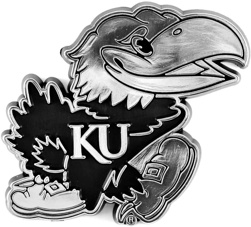 University of Kansas Jayhawks Auto Emblem, Plastic Molded, Silver Chrome...