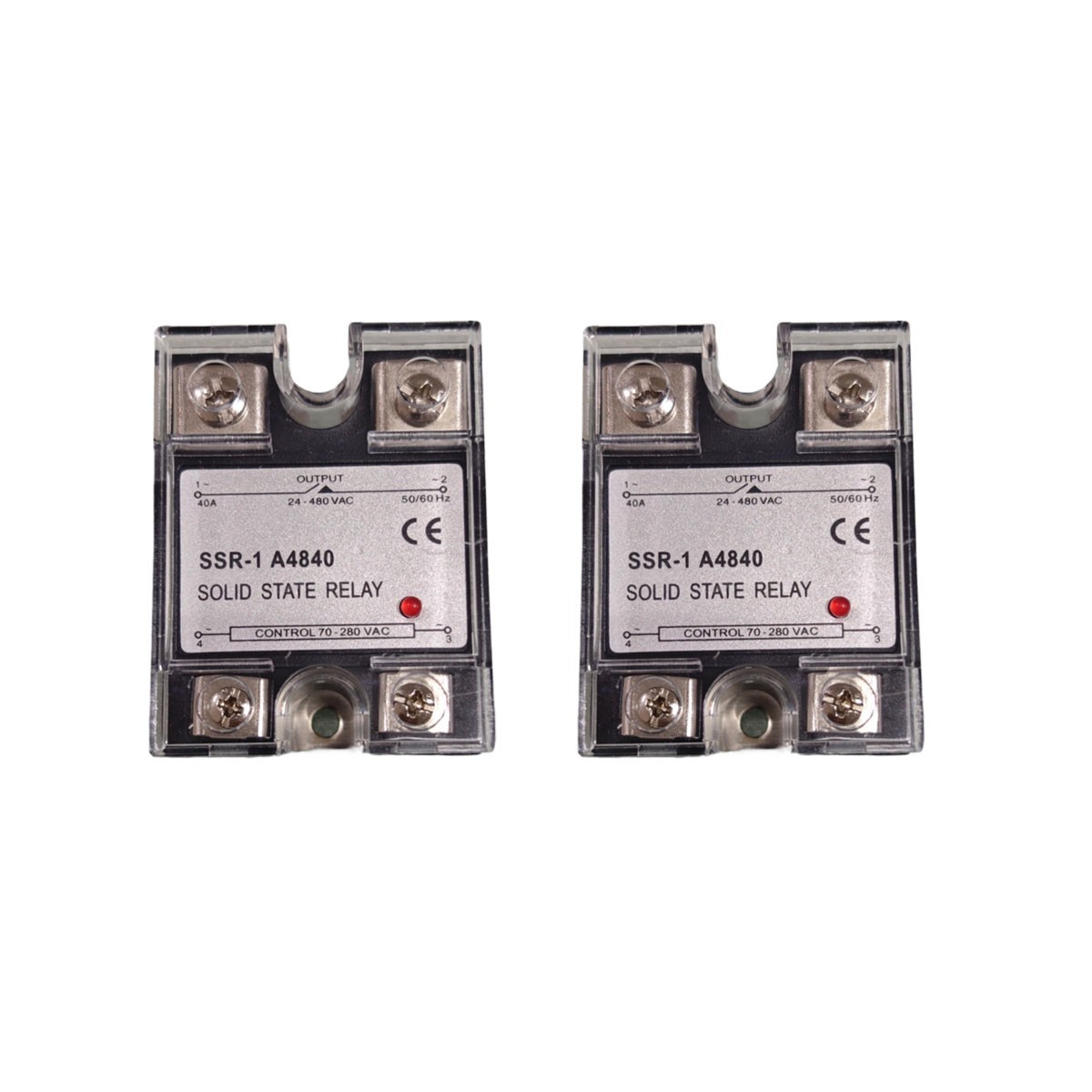 2 pcs SSR-40AA Solid State Relay Single Phase 40A 70-280V AC to 24-480V AC