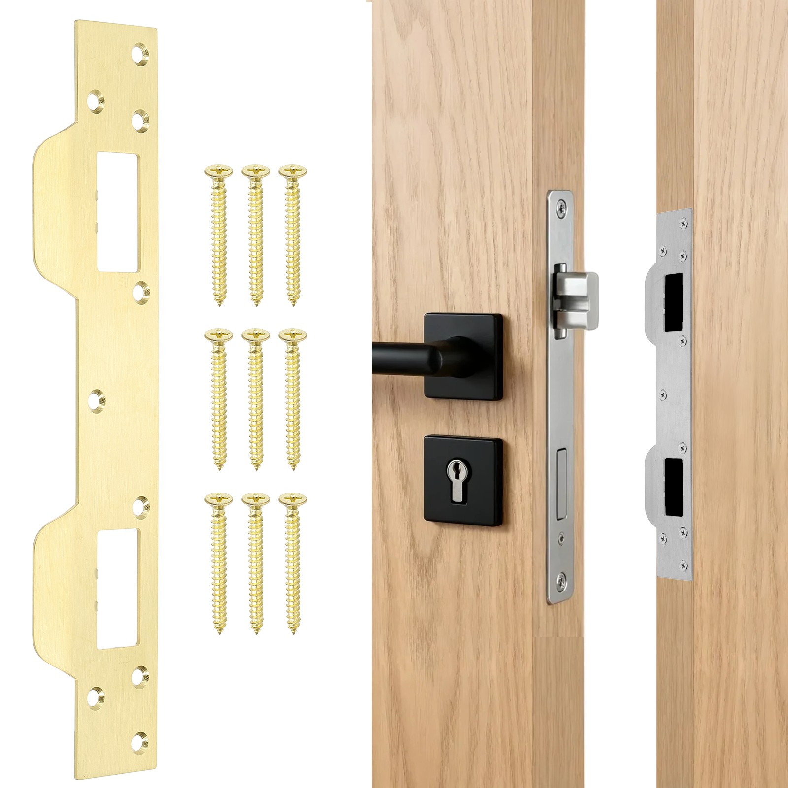 Door Lock Plate, 11" x 2 5/16" for Security (Gold)