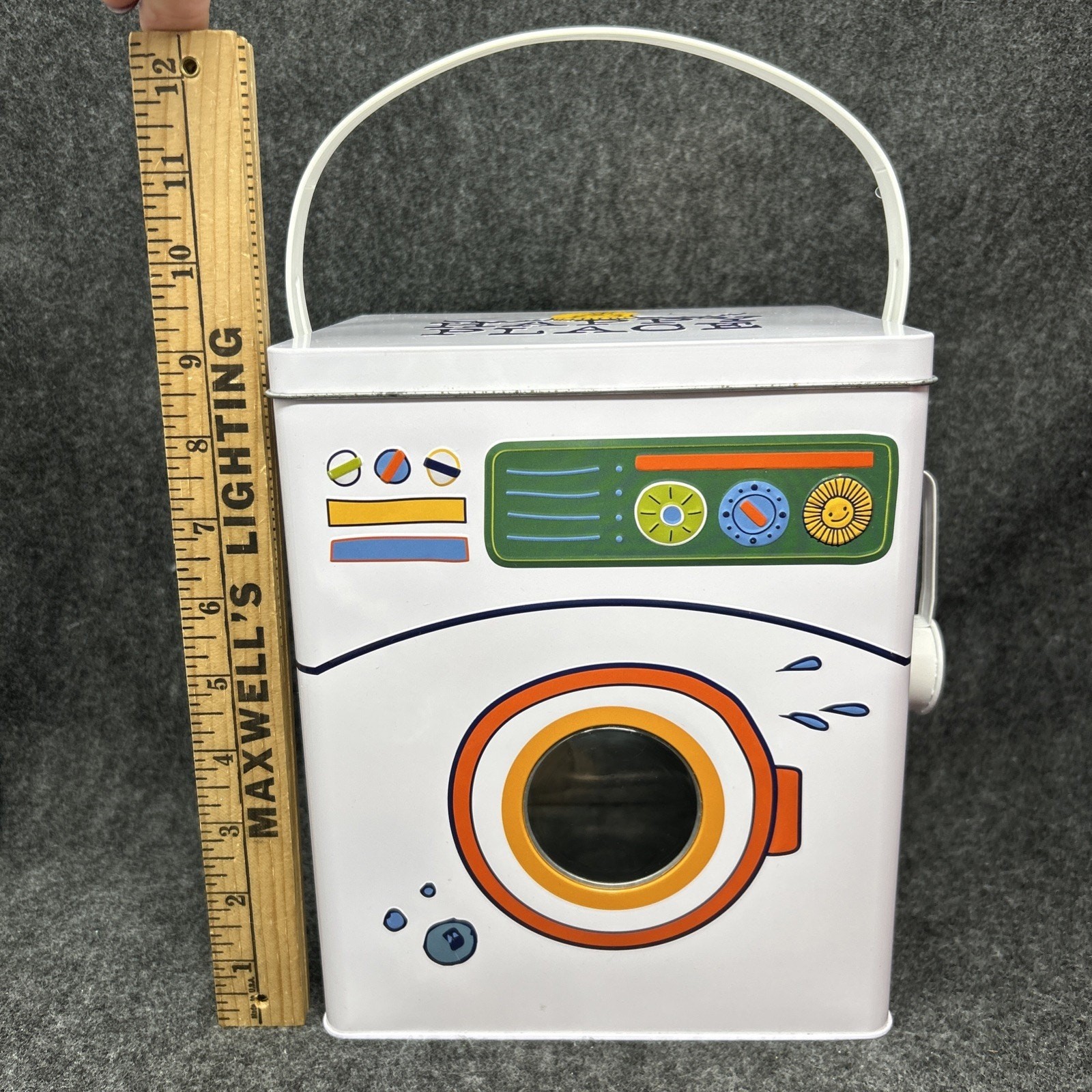 Metal Washing Machine Laundry Detergent Storage Tin Container Scoop Window White