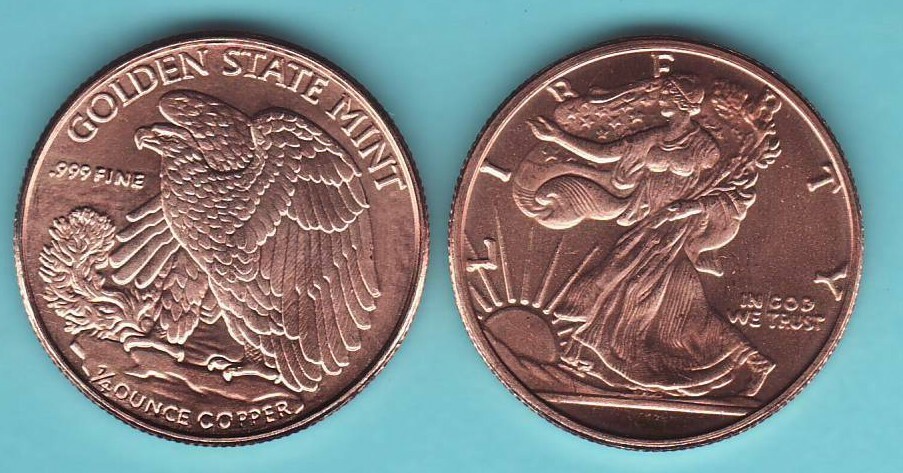 1/4 oz.  WALKING LIBERTY  Copper Round DISCONTINUED coin  "RARE"