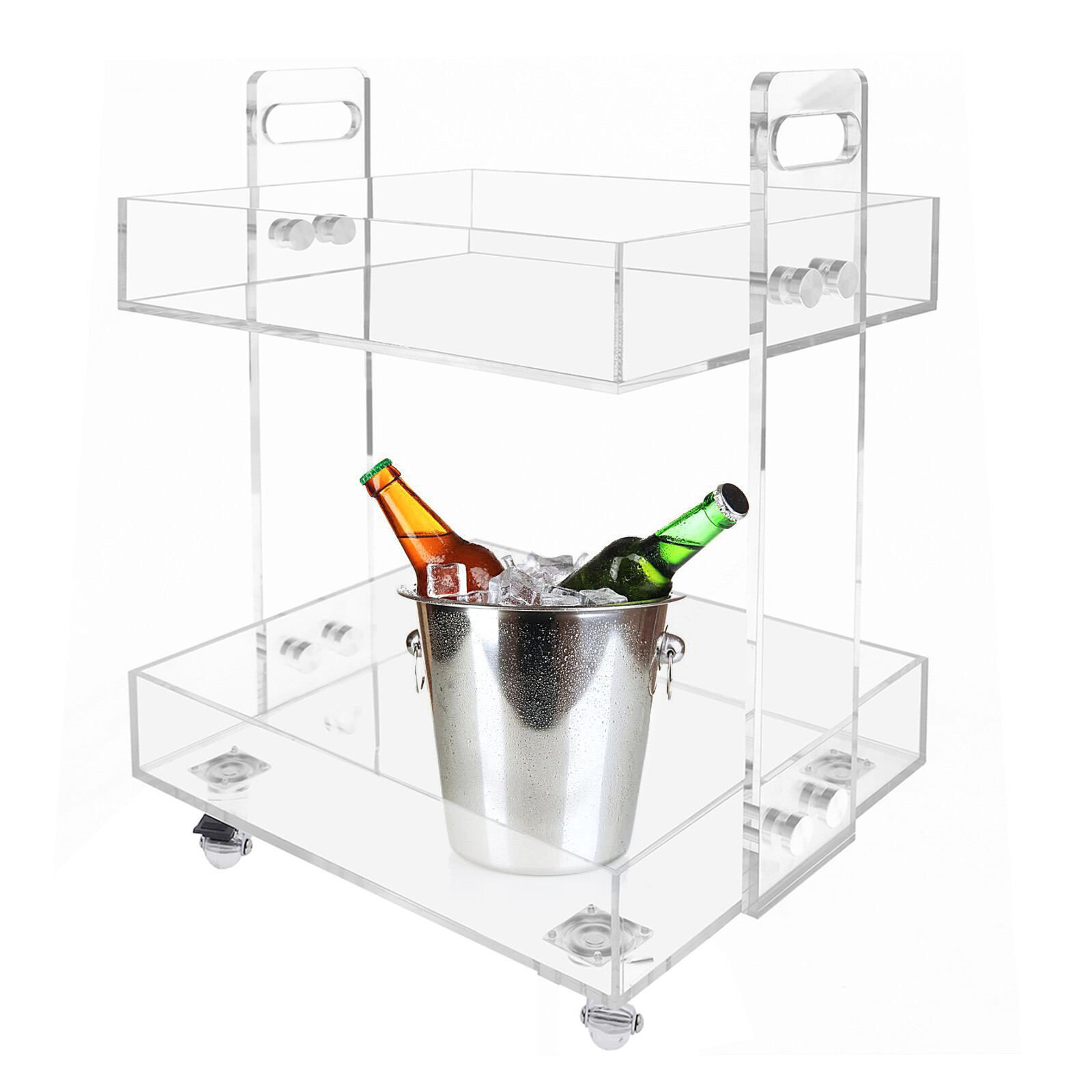 Acrylic Nightstand Transparent End Table Clear Storage Side Table with 4 Wheels